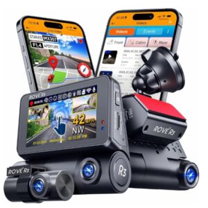 ROVE R3 Dash Cam Front  Rear  Cabin, 3” IPS Touch Screen, 3 Channel Dash Cam