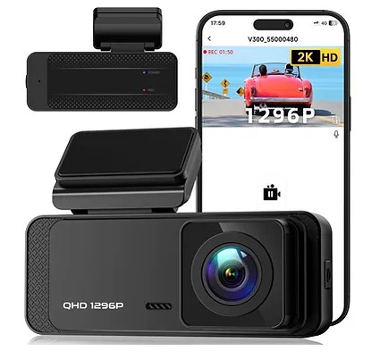 VEEMENT Dash Cam 1296P Front Dashcam, V300 WiFi Dash Camera for Cars with App